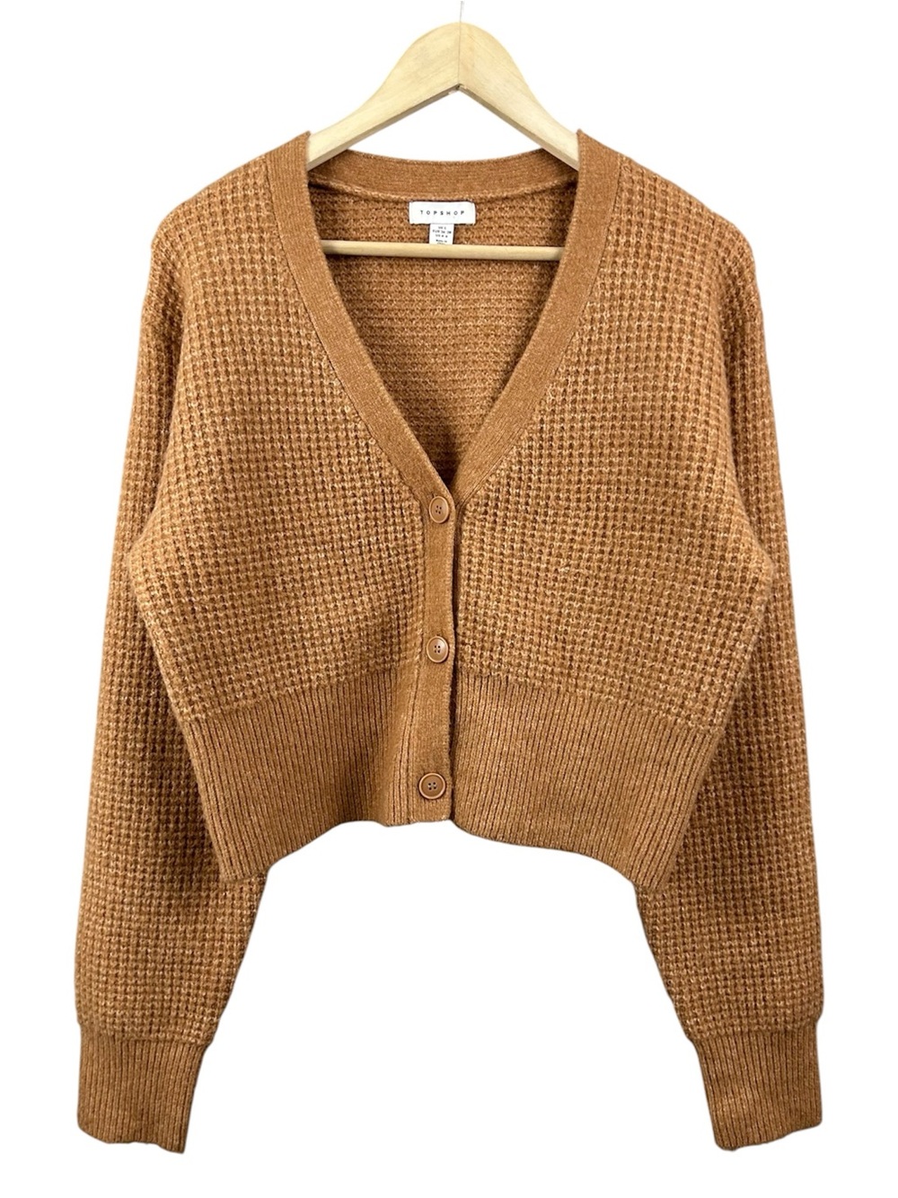 Topshop Waffle Knit Cropped Button Up Cardigan Size Small 4-6